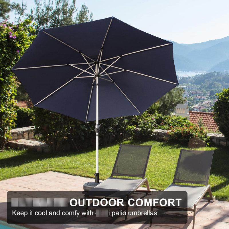 base for 9ft patio umbrella Latitude Run® 9Ft Patio Umbrella - Fabric, Waterproof, Easy Management For  Garden, Deck, Backyard, Pool Navy Blue , With Adjustable Tilt Perfect For