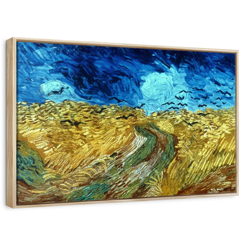 Wheatfield With Crows 1890, Floating Frame Natural Wood, 37" X 25"
