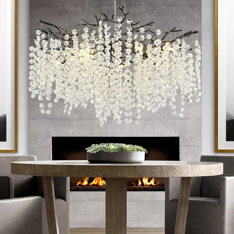 Lustre moderne en cristal K9, Noir mat, 10 lumières, H 17,72 po x l 31,49 po x P 31,49 po 