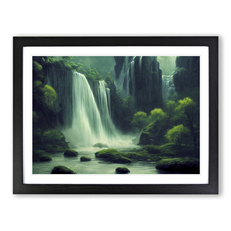 Exquisite Waterfall - Single Picture Frame Print, Black, 46cm H x 64cm W x 2cm D