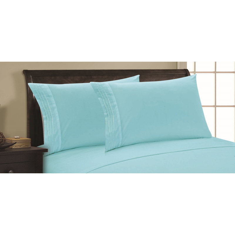  Embossed Stripe Brushed Microfiber Pillowcase Set, Aqua, King Pillowcase