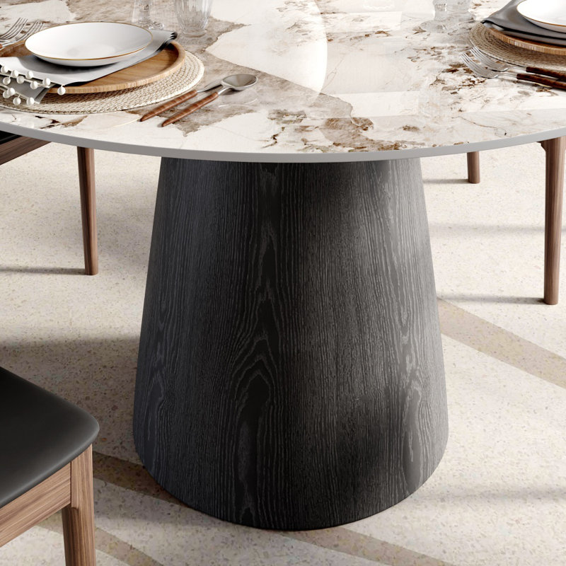 Ensemble de table de salle à manger à piédestal moderne avec chaises à dossier courbé, Ambre,  5 pièces: table, 4 chaises