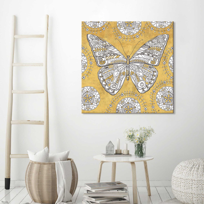 « color my world papillon i gold », reproduction de dessin, H 36 po x l 36 po x P 1,5 po, Toile tendue