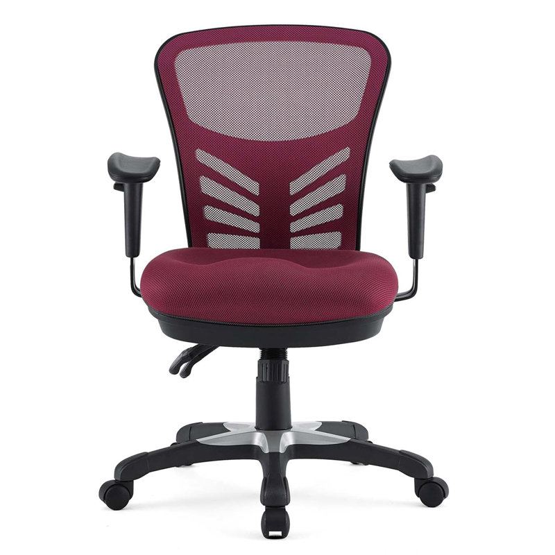 Red Mesh and Leather Adjustable Swivel Office Chair