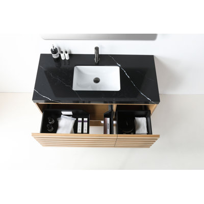 Meuble-lavabo en contreplaqué de chêne naturel 48 po avec pierre