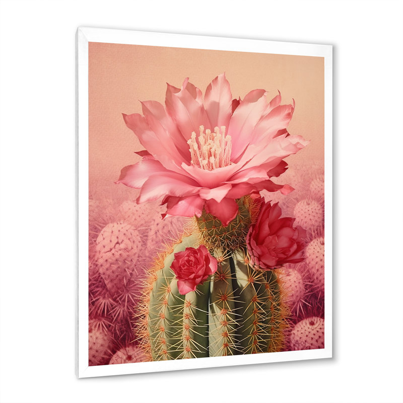 Cactus rose vert, collage minimal sur toile, H 40 po x l 30 po x P 1,5 po, Cadre photo blanc