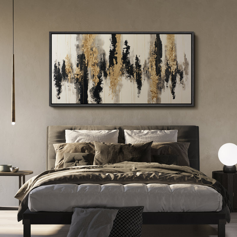 «Black Gold Abstract Design Art», reproduction d'art sur toile encadrée extra large, Cadre flottant noir