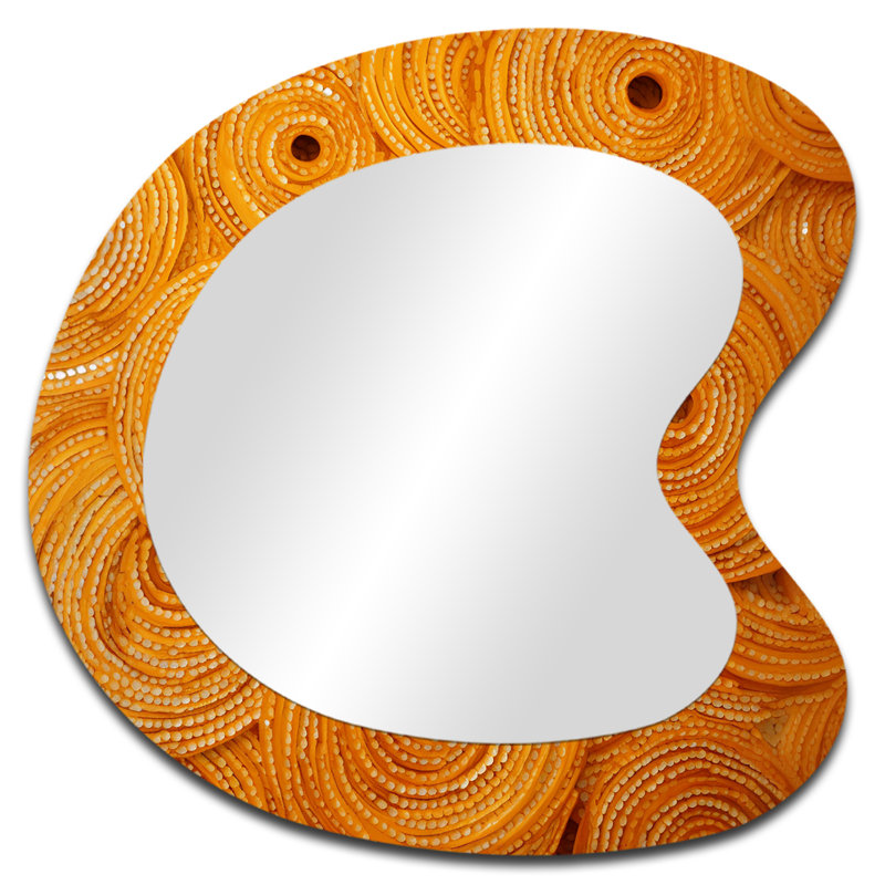 Fiadh Abstract  orange swirl collages V - Abstract Collages Unique Shape Large Wall Mirror, Orange Asymmetrical Decorative Mirror, Printed Metal Art