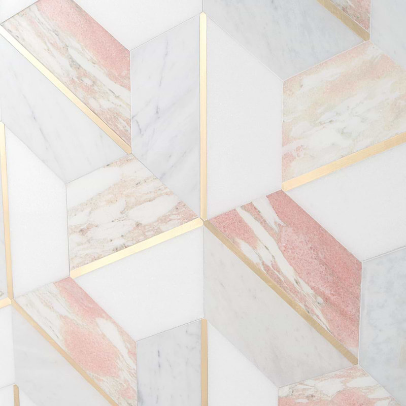 Decade 10x12 Hexagon Polished Marble and Brass Inlay Mosaic Tile