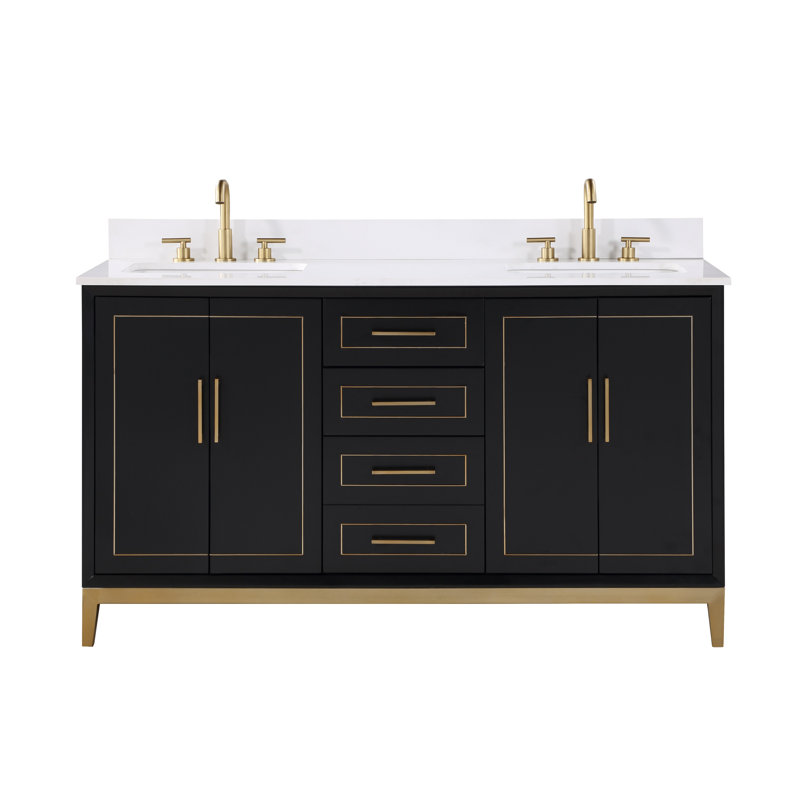 Gracie 60'' W Double Vanity, Midnight Black, White Quartz