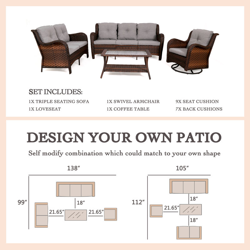 Gwalchmai Premium All-Weather Wicker 6 - Person Patio Conversation Set with Cushions