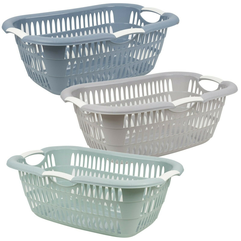 Plastic Laundry Basket with Handles, Grey, Large (22 cm x 60 cm x 40 cm)