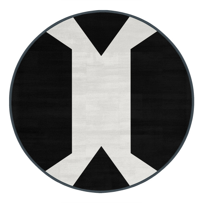 Machine Washable Manhasset Contemporary Geometric Shapes Rug in Black – Black Binding, 4' Round