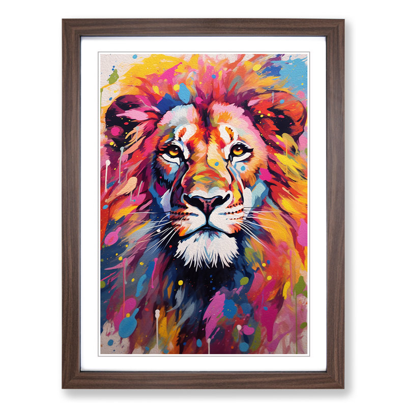 Lion Colour Field - Framed Print, Walnut, 64cm H x 46cm W x 2cm D