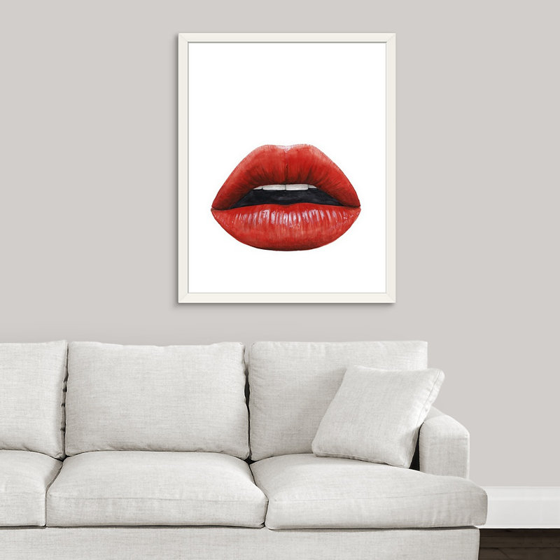 « baiser i », reproduction d’impression encadrée, H 18 po x l 15 po x P 1 po, Cadre blanc