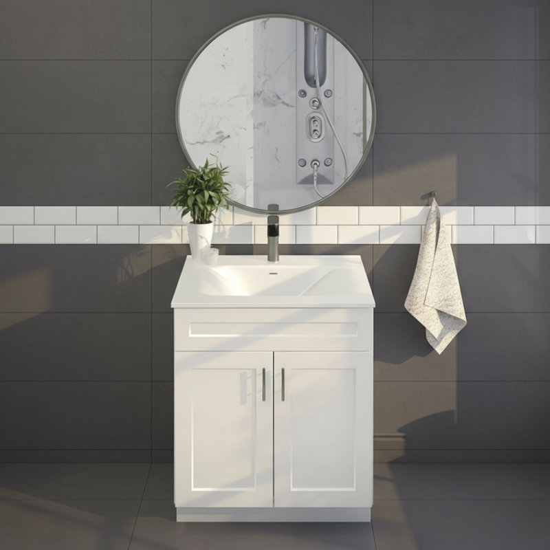 La base de meuble-lavabo blanche à bascule peut être assemblée indépendamment, ajoutant une touche d'élégance à la salle de bain.