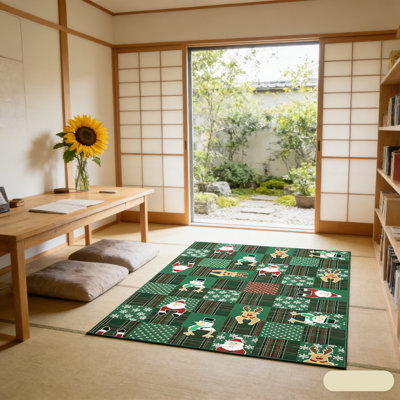 Tapis de Noël doux, lavable et antidérapant, tapis à poils courts, bonhomme de neige festif, père Noël, renne, décor contemporain pour salon, salle à manger, salle à manger, vert, 9 pi x 12 pi