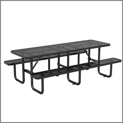 Table de pique-nique robuste en métal 96 po x 96 po pour 10 personnes, table de salle à manger extérieure avec trou pour parasol, structure en acier galvanisé antirouille, capacité de 882 lb - idéale pour le jardin, le patio, le pique-nique, le camping