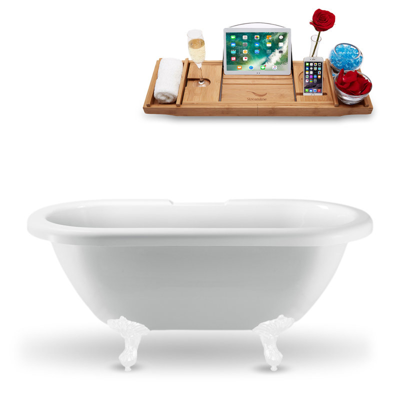 66.9'' x 29.1'' Soaking Acrylic Bathtub, Glossy White, Polished Chrome