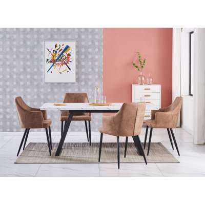 Eatonton 4 Person Dining set - a Rectangular Extendable Dining Table with Metal Legs and a Set of 4 Faux Leather Dining Chairs for Dining Room - Modern Dining Table Set