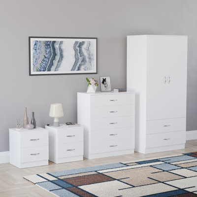 Tayce 4 Piece Bedroom Set (2 Drawer Bedside Chest X2, 5 Drawer Chest, 2 Door 2 Drawer Wardrobe