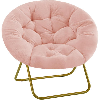 Cozy Saucer Chairs Faux Fur Living Room Reading Lounge Furniture Folding Comfy With Soft Thick Padded Seat Metal Frame Modern Style For Bedroom Home Adults, X-Large