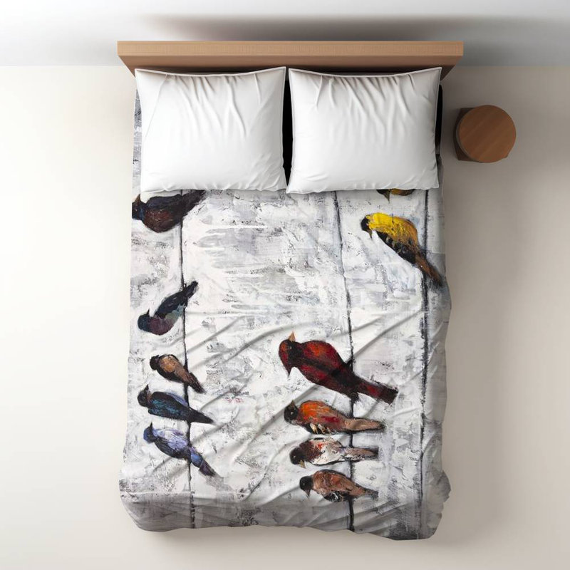 Colorful Birds on Branches Blue Duvet Cover - Animal Bedding