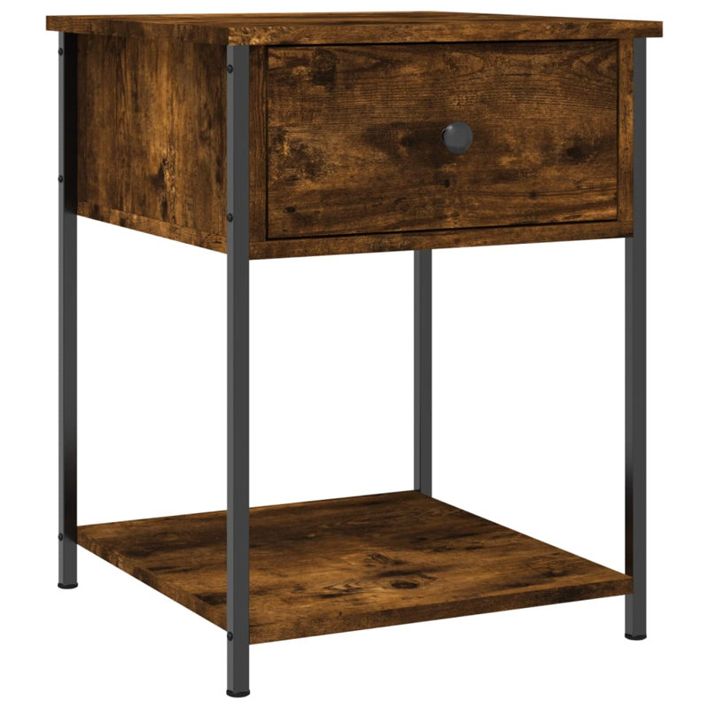 Allums 44 cm W Iron Bedside Table, Smoked Oak, Individual