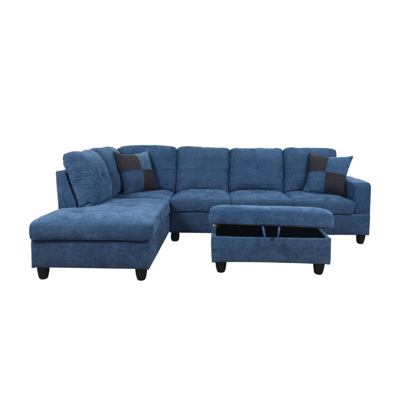 Palmer Square Upholstered Sectional, Left Hand Facing, Blue Velvet