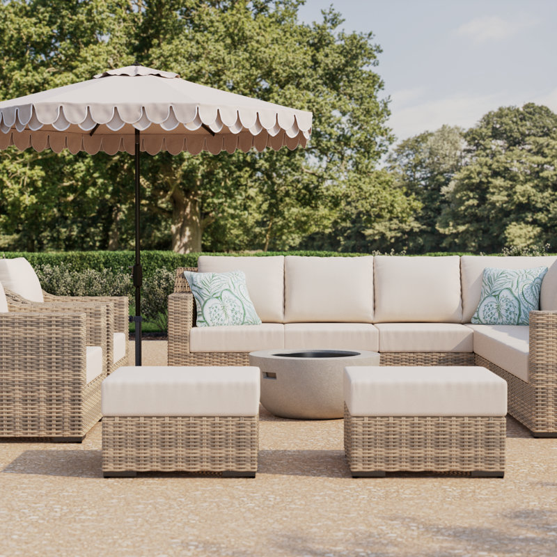 Eloisa Wicker 11 - Person Patio Conversation Set with Cushions, Tan