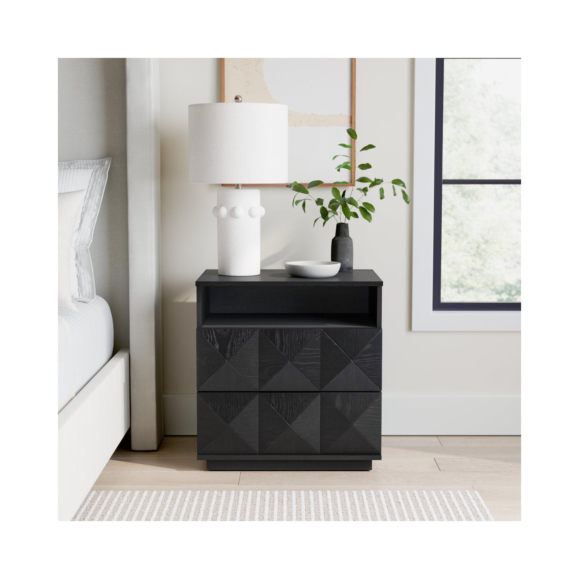 Iriye 2 - Drawer 23.6" Nightstand, Black