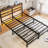 Industrial Style Queen Metal Bed Frame, Wooden Headboard, Lights, Functional Shelf, , No Box Spring 'D Rustic Brown Size, Headboard Storage, Bright Lights-1148508636-1148508637