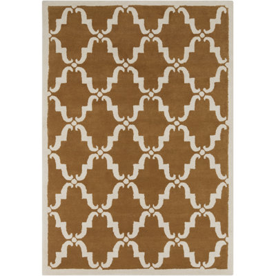 Fort Collins Authentic Hand-Tufted Handmade Copper Brown & Ivory Modern Moroccan Trellis Wool Area Rug