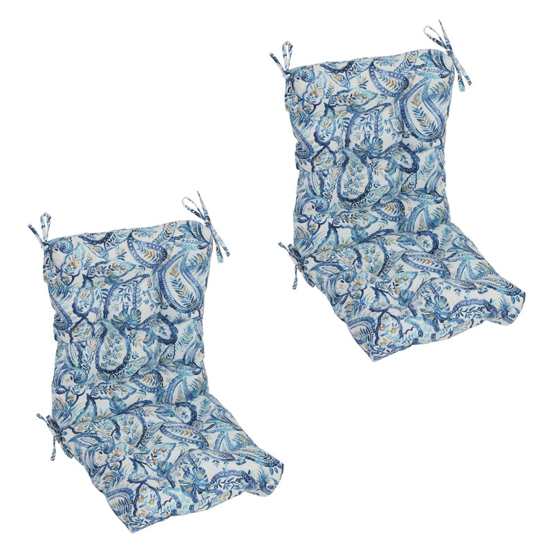 Coussins de chaise d'extérieur capitonnés (ensemble de 2), Blanc / cachemire lapis Faylinn, L 18 po x P 18 po