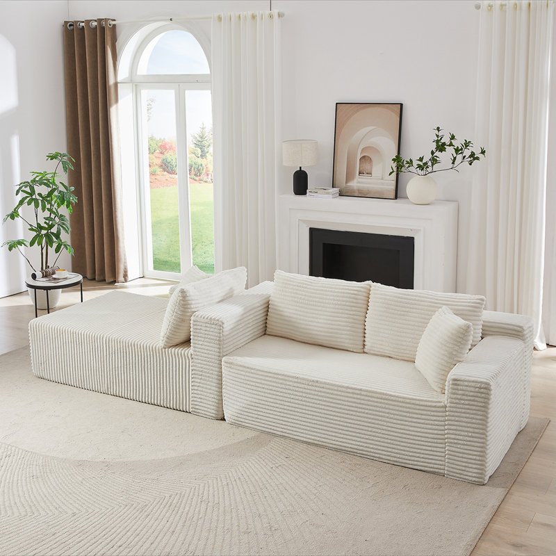 Canapé modulaire Boneless 103 po Cloud, Orienté à gauche (vu de face), Velours côtelé blanc