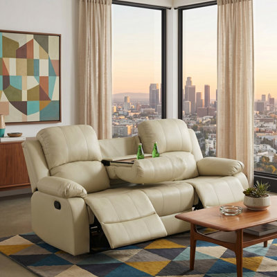 Beige Vegan Leather Manual Recling Sofa