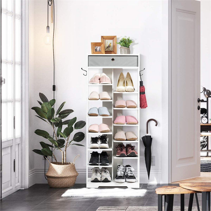 13 Pair Shoe Rack, White/Grey