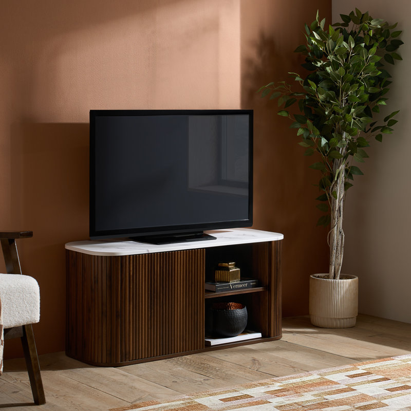Vermeer Collection Fluted Large TV Unit - TV Stand, 48cm H x 110cm L x 40cm W, Dark Brown Wood