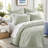 Premium King Cotton Bedding Sets, Sage Crinkle Quilt with Embroidered Tacking