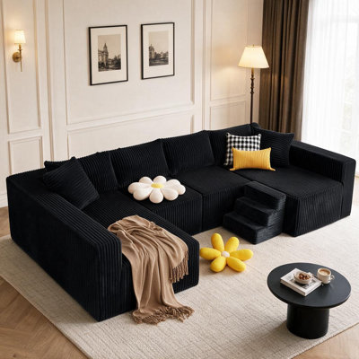 Canapé modulaire en forme de U de 128 po avec escalier pour chien et canapé désossé avec 2 coussins décoratifs
