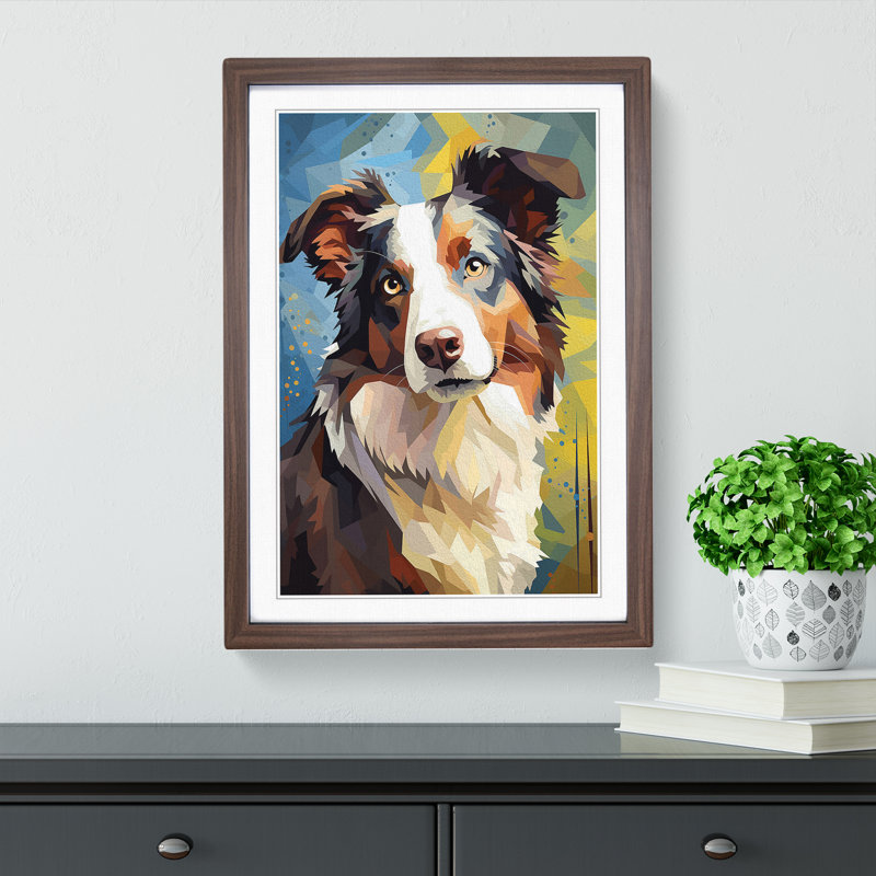 Border Collie Cubism - Framed Print, 64cm H x 46cm W x 2cm D, Walnut Framed