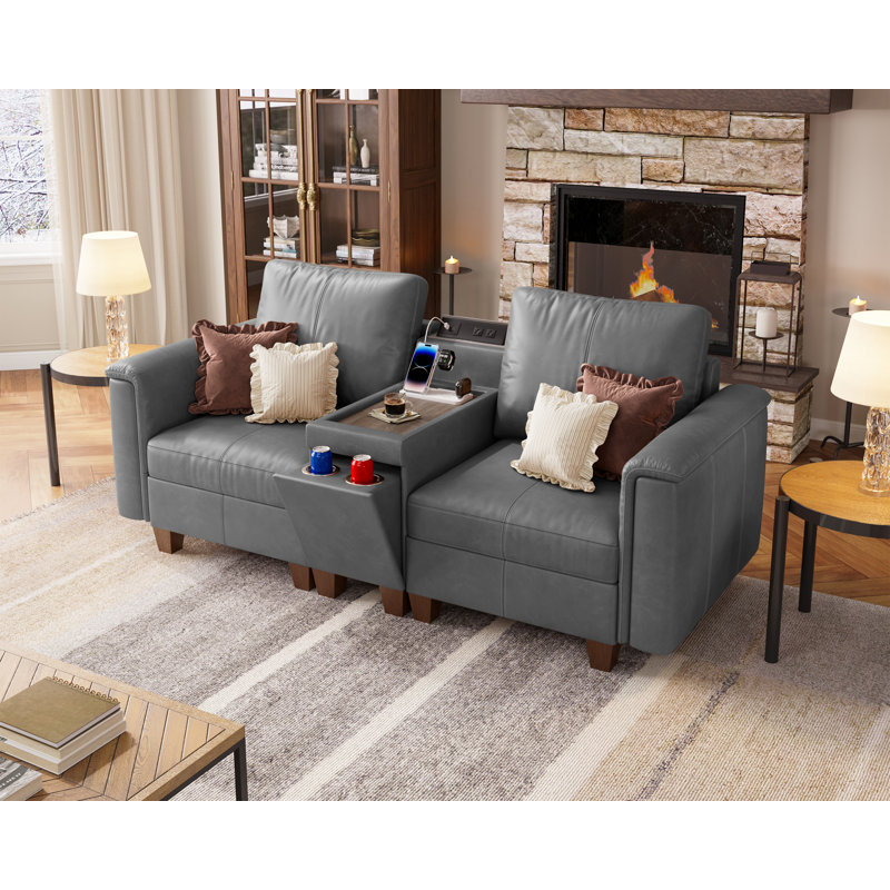 Canapé modulaire 78 po en similicuir modulaire de 78 po avec rangement et console, gris, Grey Faux Leather