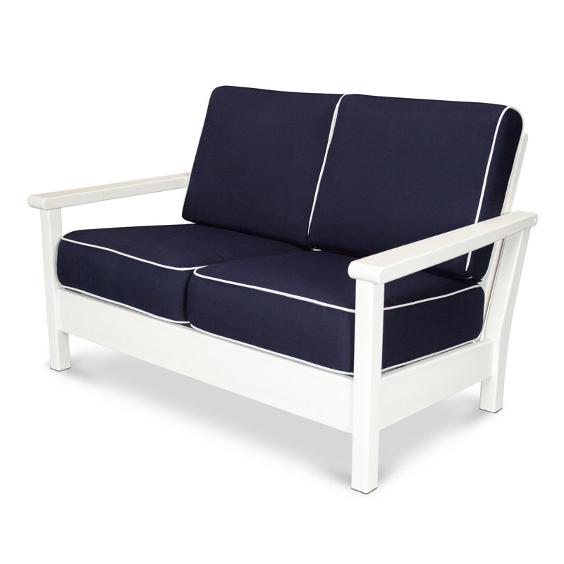 Harbour 52.25'' Wide Outdoor Loveseat with Cushions, White, Natural