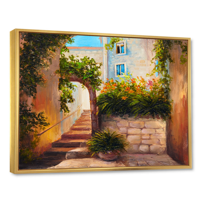 Fleurs colorées dans une maison méditerranéenne IV - reproduction d'art sur toile, H 30 po x l 40 po x P 1,5 po