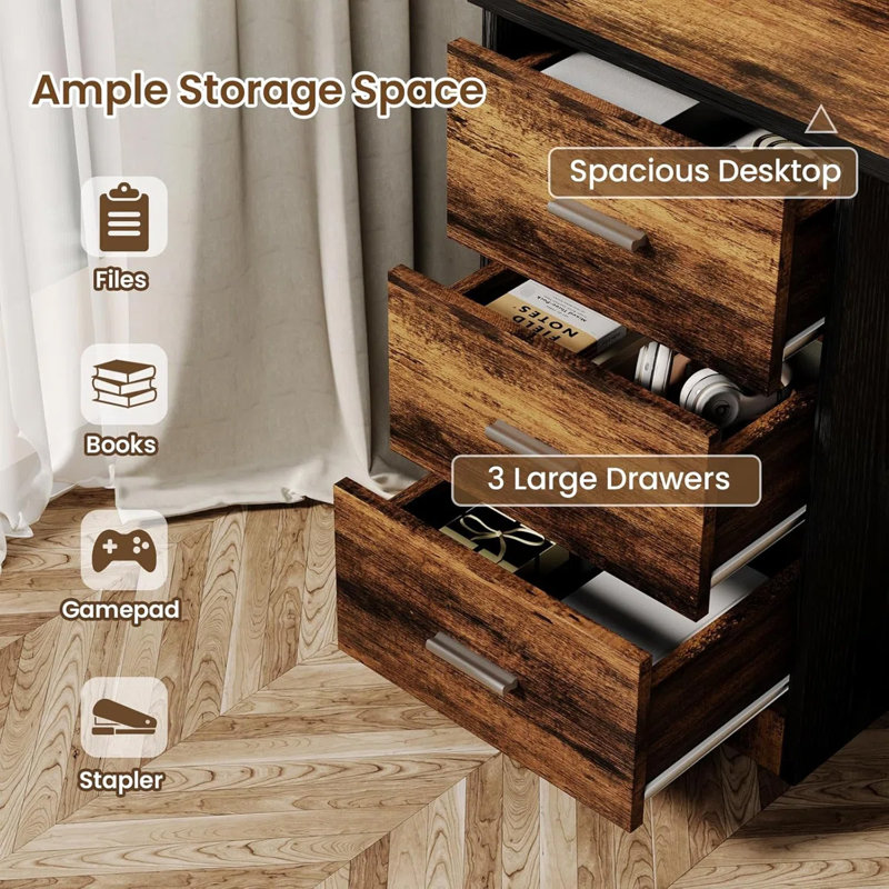 3 Piece Office Set,With 47" Office Computer Desk,Sideboard Cabinet,Corner Bookcase