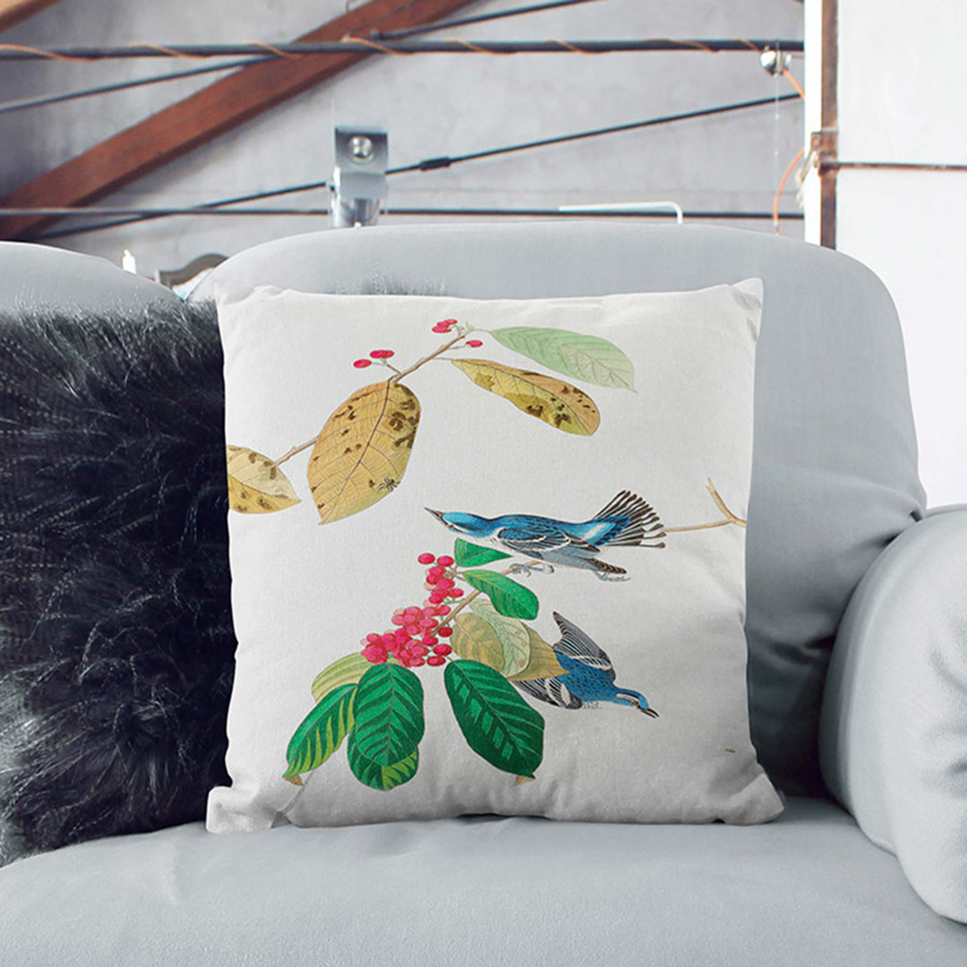 Azure Warbler Birds by John James Audubon Cushion with Filling