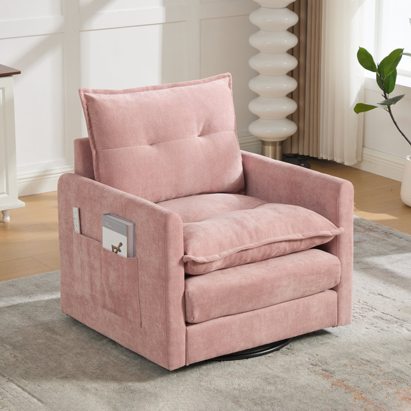 Fauteuil demi-tonneau pivotant - Mid-Century moderne, rembourrage épais, base en métal solide, canapé simple confortable pour le salon et la chambre à coucher