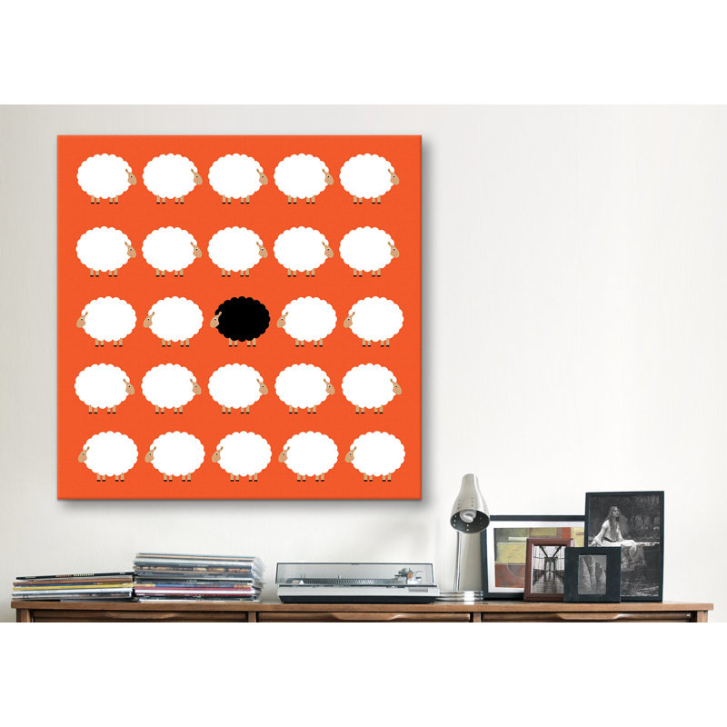 « orne noir moutons »-impression sur toile tendue Nathan, H 12 po x l 12 po x P 0,75 po