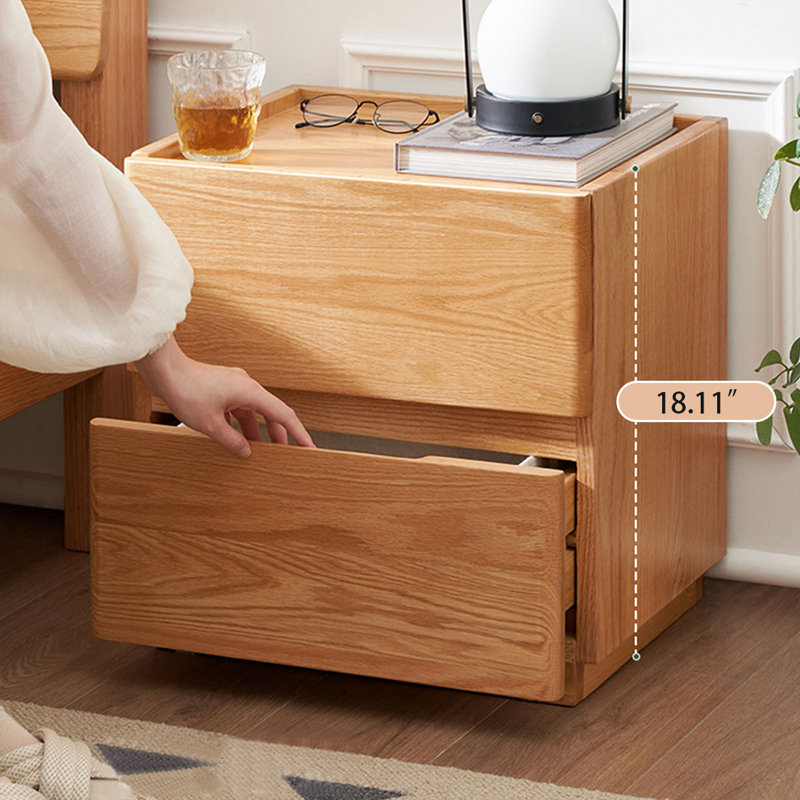 Table de chevet 2 tiroirs en bois massif Burlywood