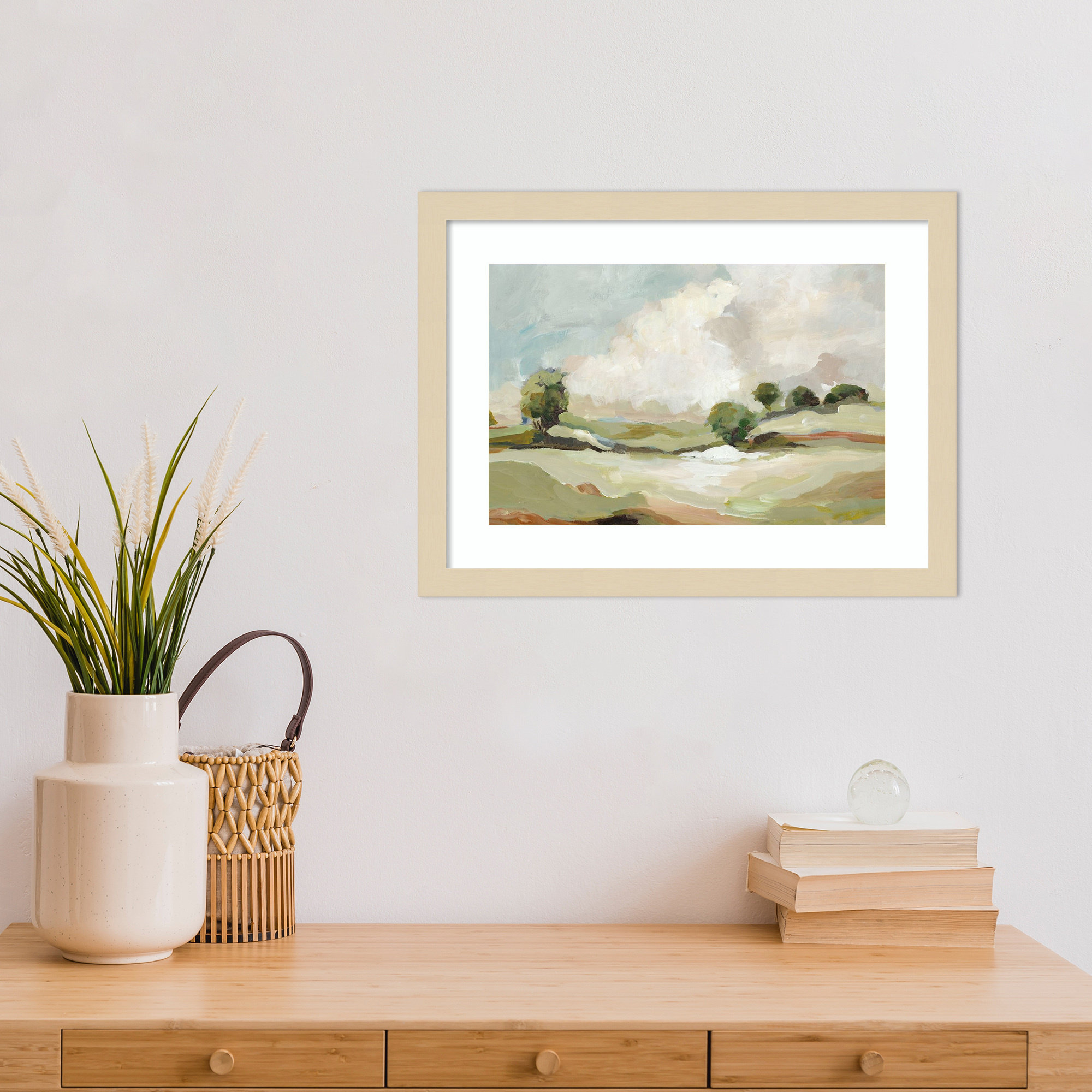 Pastoral Land by Wood Framed Wall Art Print, 13" H x 17" W, Brown
